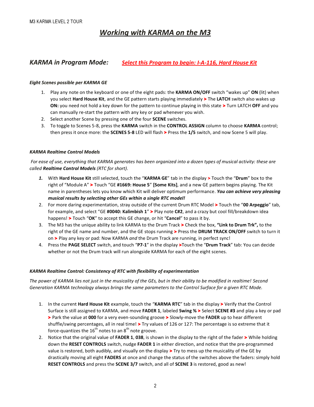 Korg M3 Tips manual Eight Scenes possible per Karma GE, Karma Realtime Control Models 