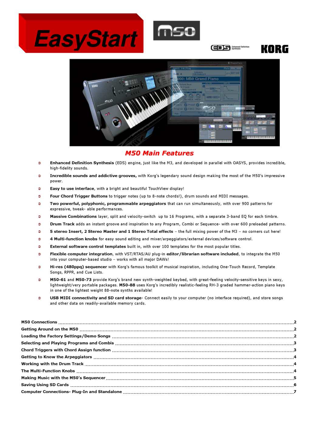 Korg manual EasyStart, M50 Main Features 