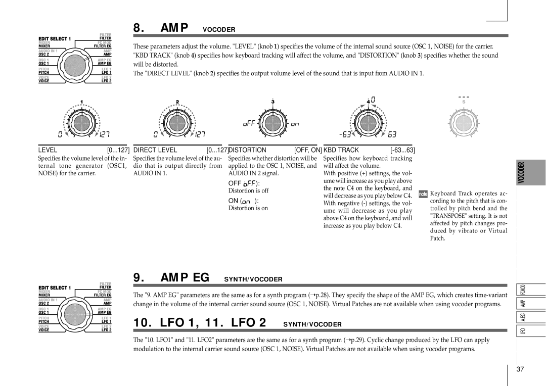 Korg MICRO manual AMP Vocoder, Direct Level 