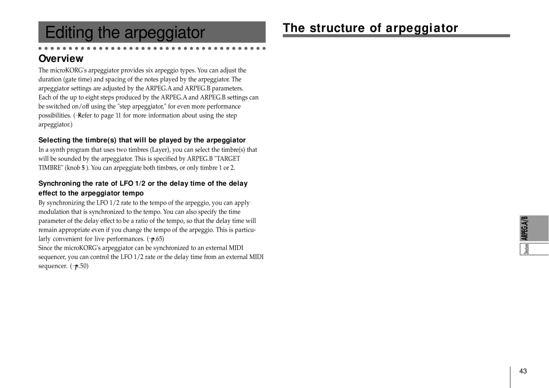 Korg MICRO manual Editing the arpeggiator, Structure of arpeggiator 