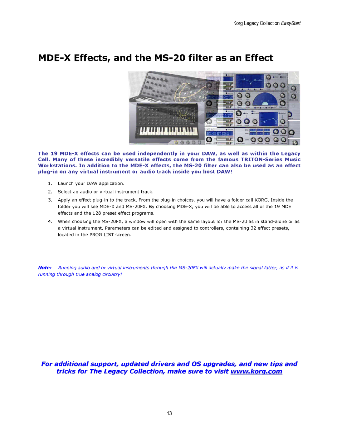 Korg manual MDE-X Effects, and the MS-20 filter as an Effect 