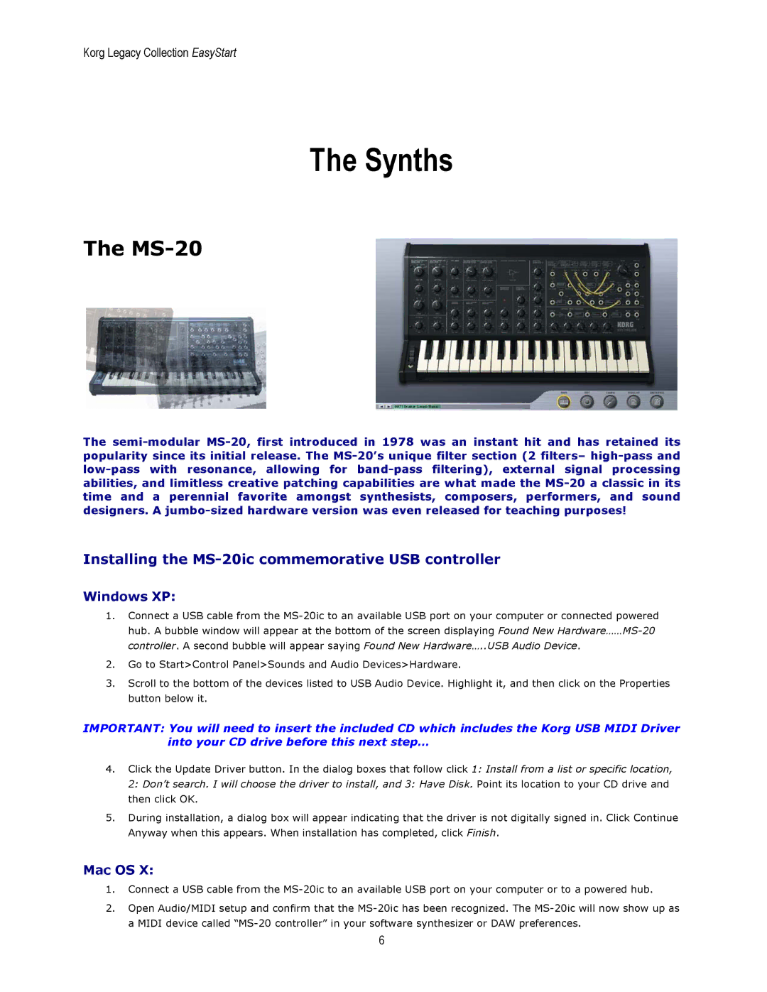 Korg manual Installing the MS-20ic commemorative USB controller 