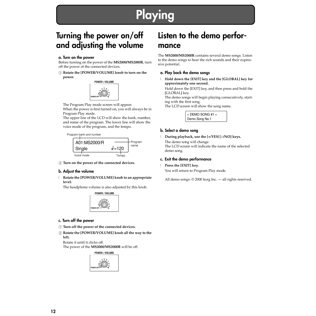 Korg MS2000R manual Listen to the demo perfor- mance 