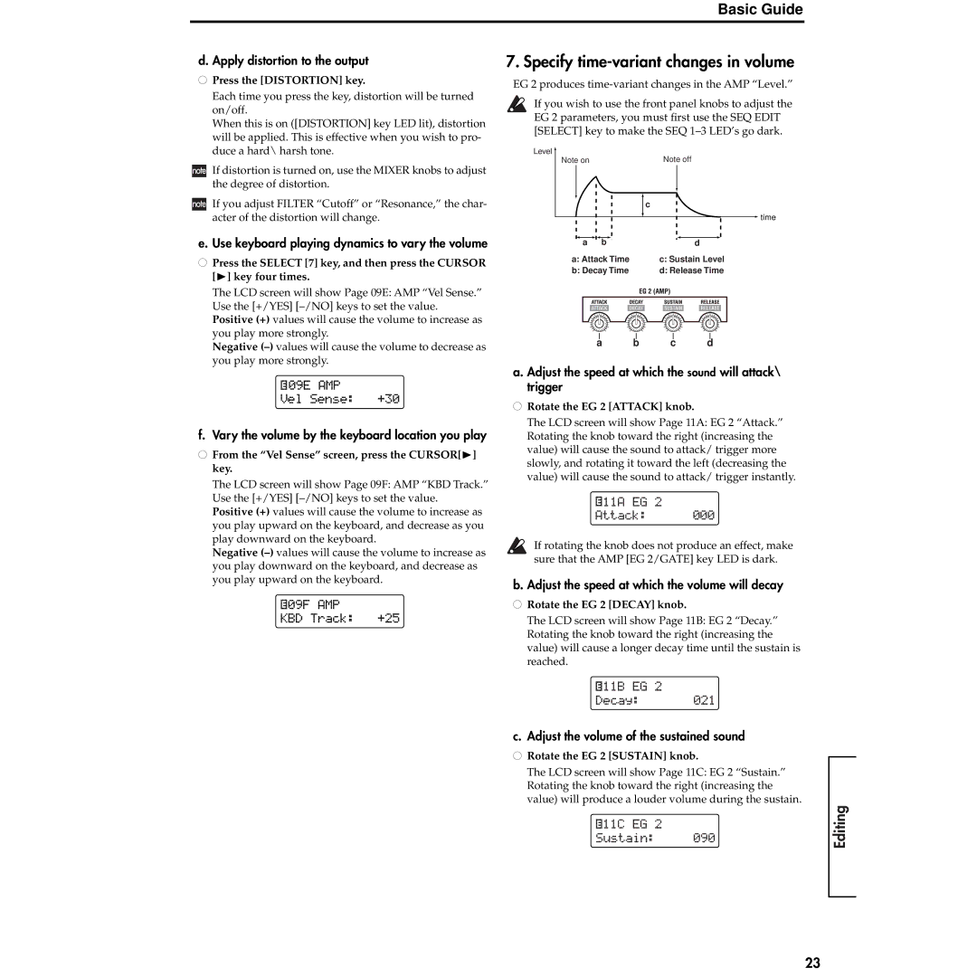 Korg MS2000R manual Specify time-variant changes in volume 