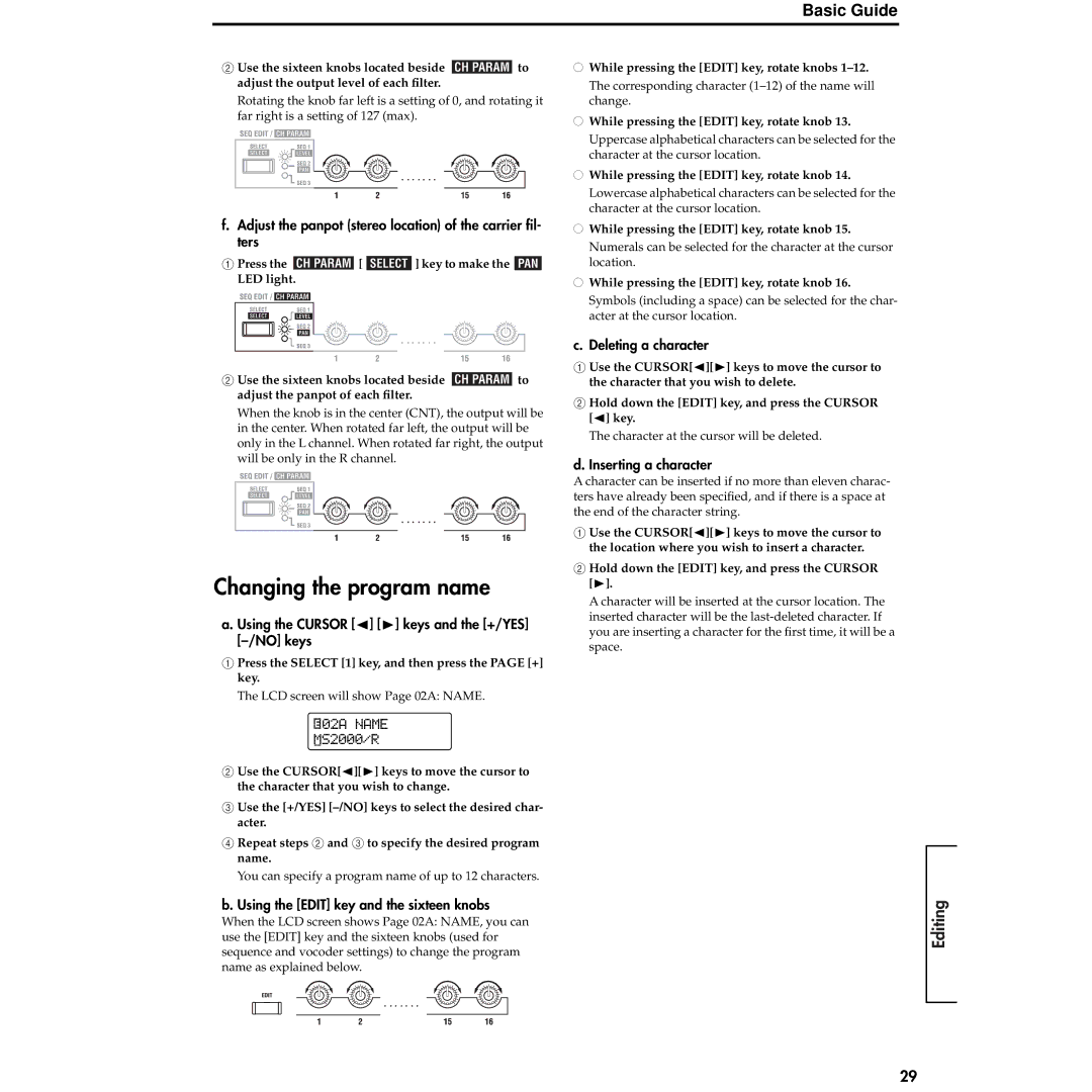 Korg MS2000R manual Changing the program name 