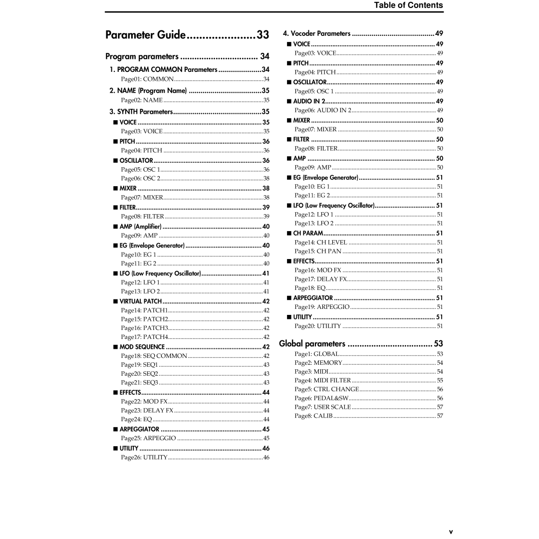 Korg MS2000R manual Parameter Guide 