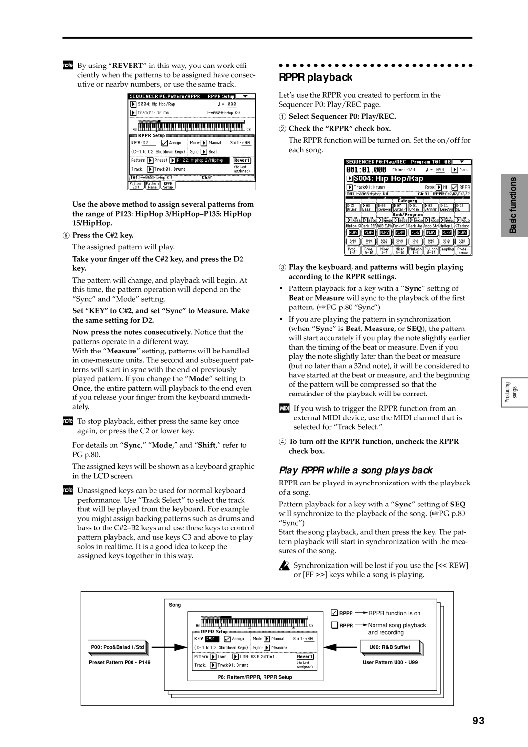 Korg sampler manual Rppr playback, Play Rppr while a song plays back, Take your ﬁnger off the C#2 key, and press the D2 key 