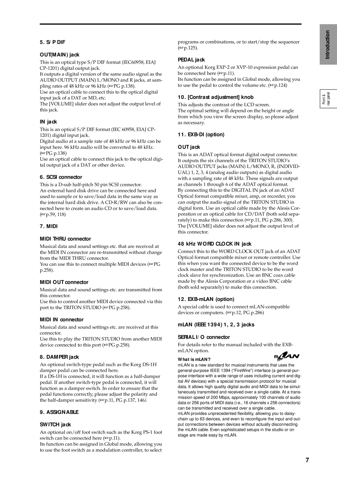 Korg sampler manual P DIF Outmain jack, Jack, Scsi connector, Midi Thru connector, Midi OUT connector, Midi in connector 