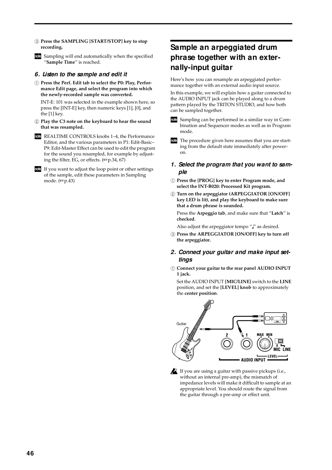 Korg music workstation, sampler manual Listen to the sample and edit it, Select the program that you want to sam- ple 