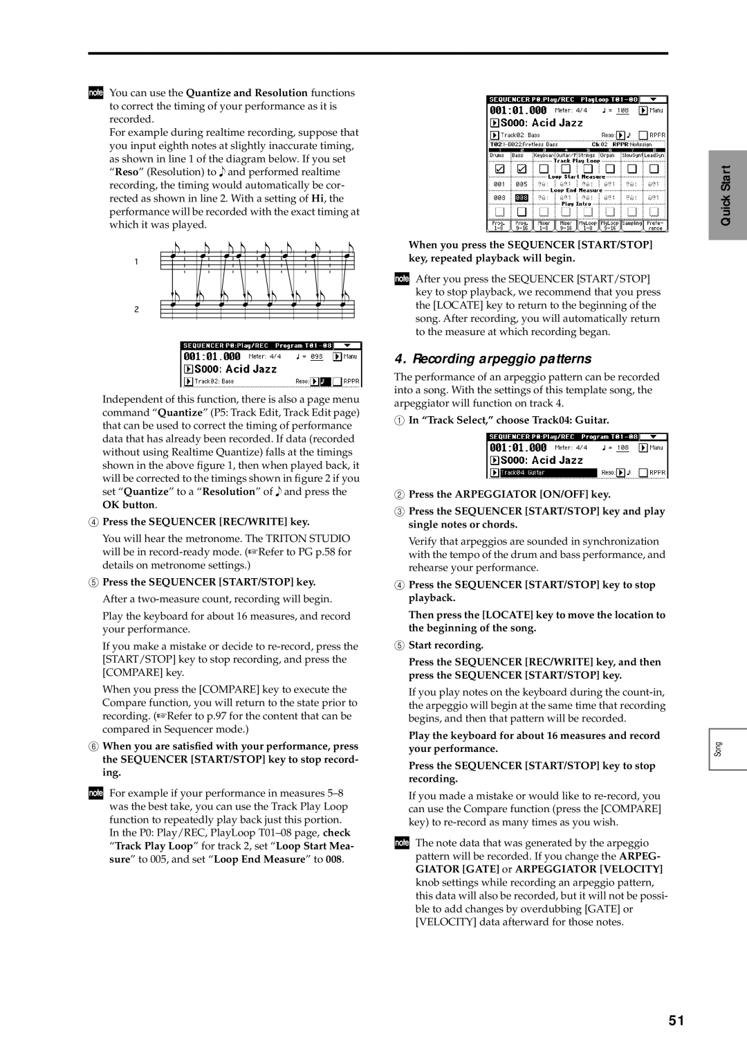 Korg sampler, music workstation manual Recording arpeggio patterns, Press the Sequencer REC/WRITE key 