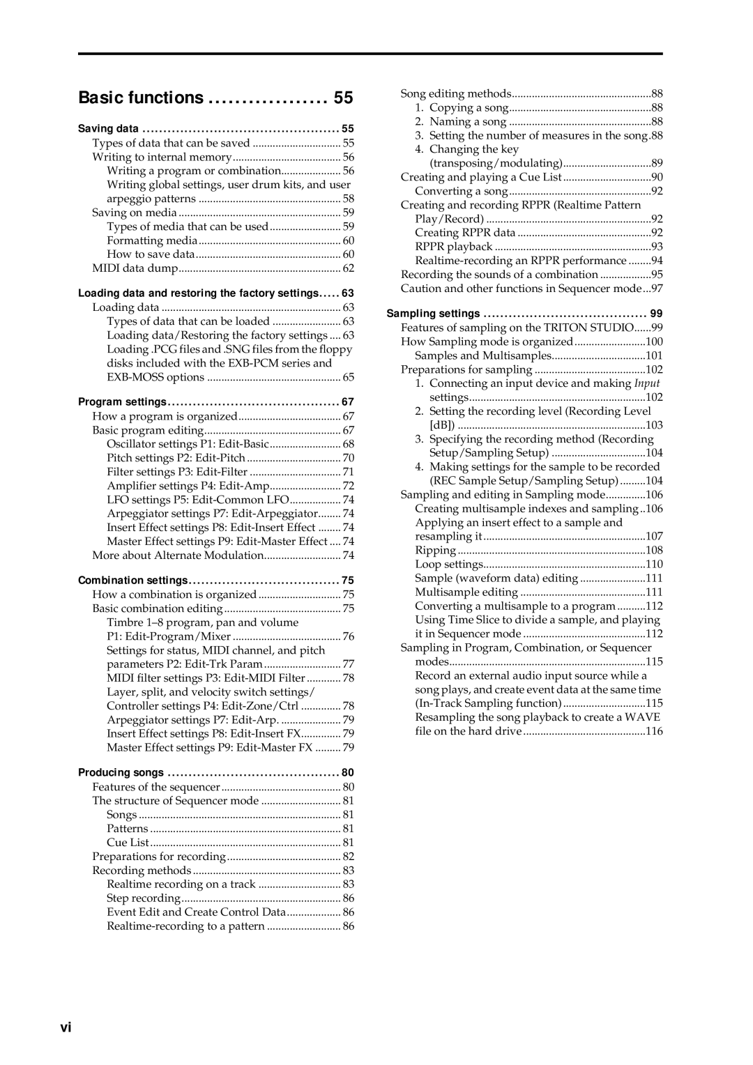 Korg music workstation, sampler manual Basic functions 