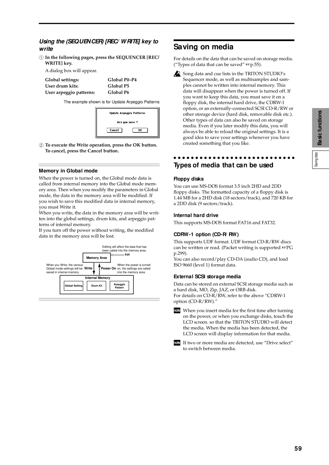 Korg sampler, music workstation manual Saving on media, Types of media that can be used 