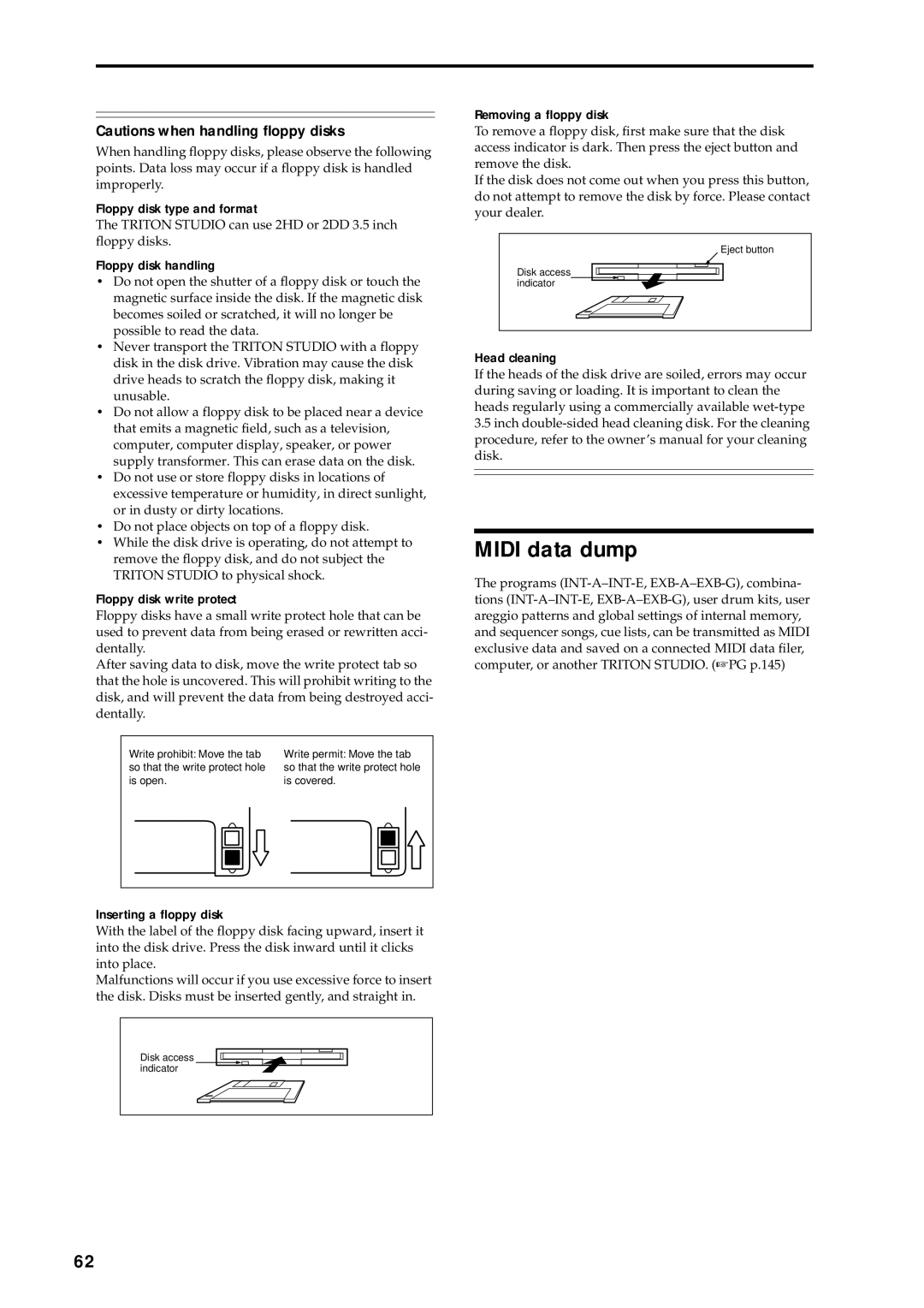 Korg music workstation, sampler manual Midi data dump 