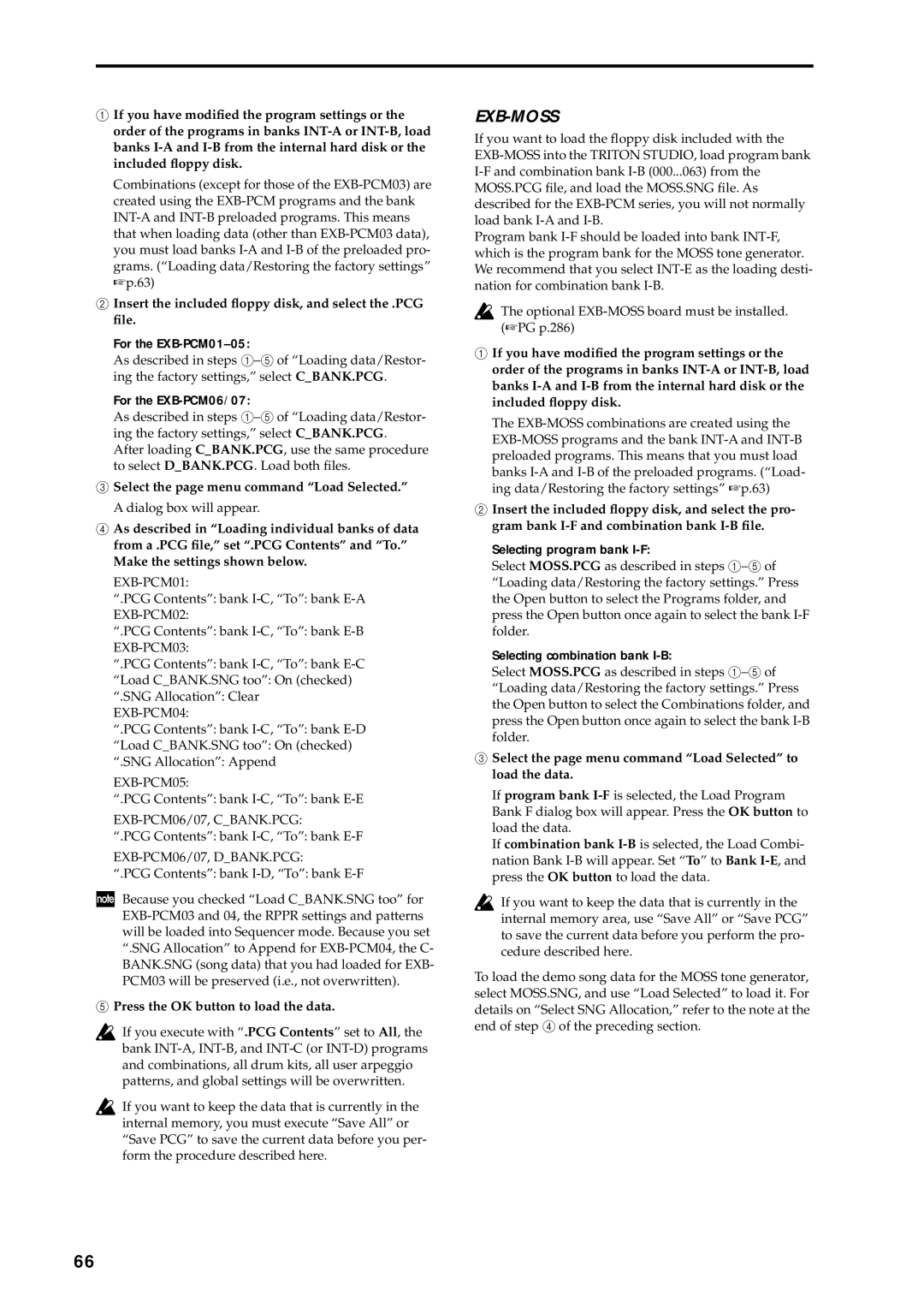 Korg music workstation, sampler manual Insert the included ﬂoppy disk, and select the .PCG ﬁle 