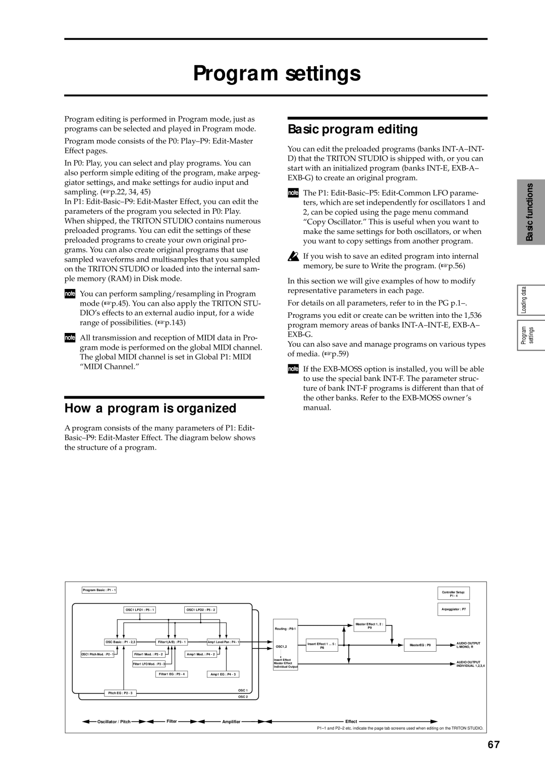 Korg sampler, music workstation manual Program settings, How a program is organized, Basic program editing 