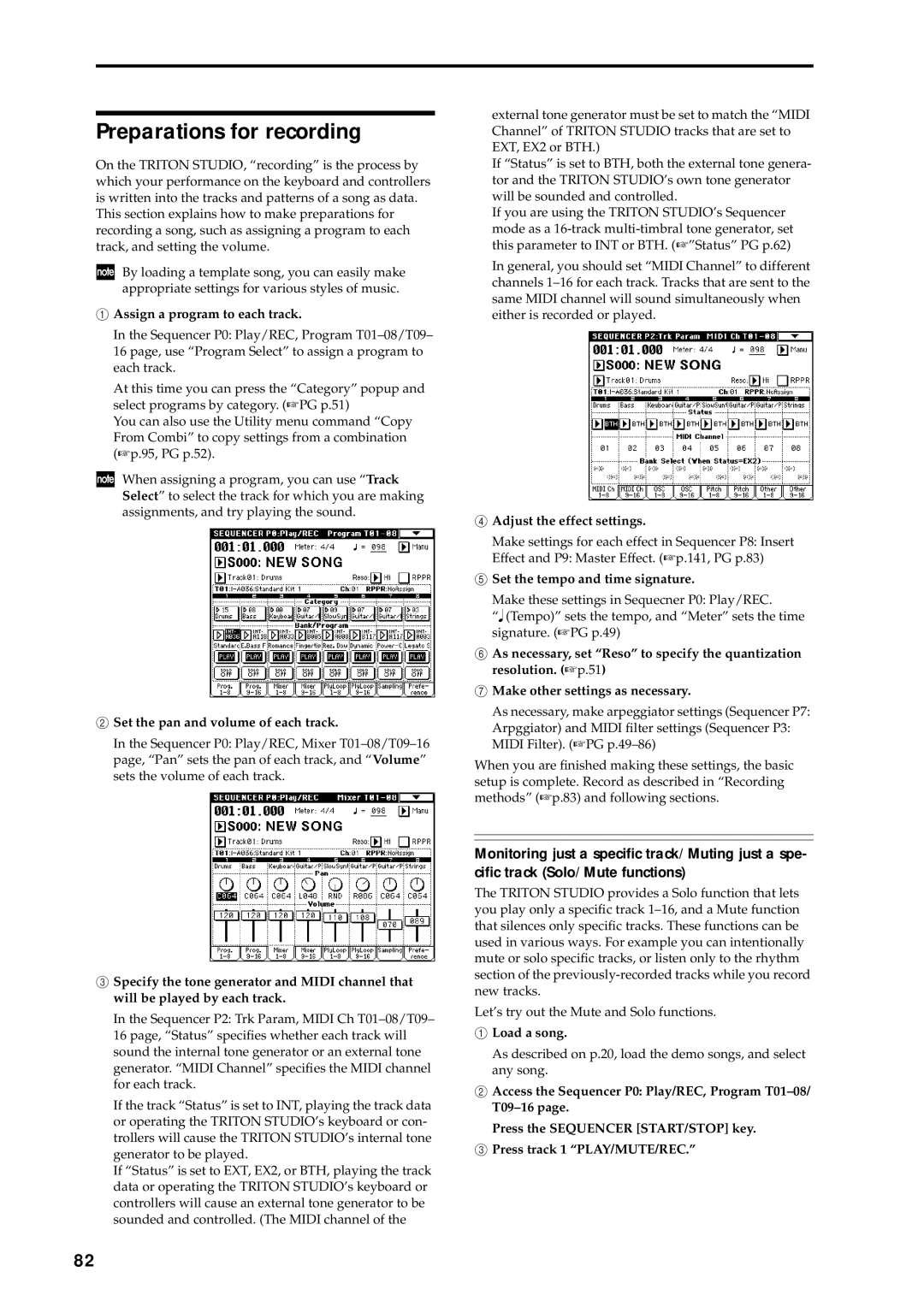 Korg music workstation, sampler manual Preparations for recording 