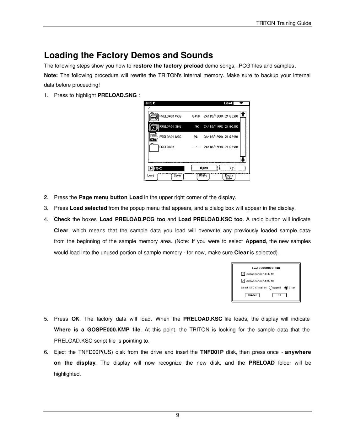 Korg Musical Instrument manual Loading the Factory Demos and Sounds 