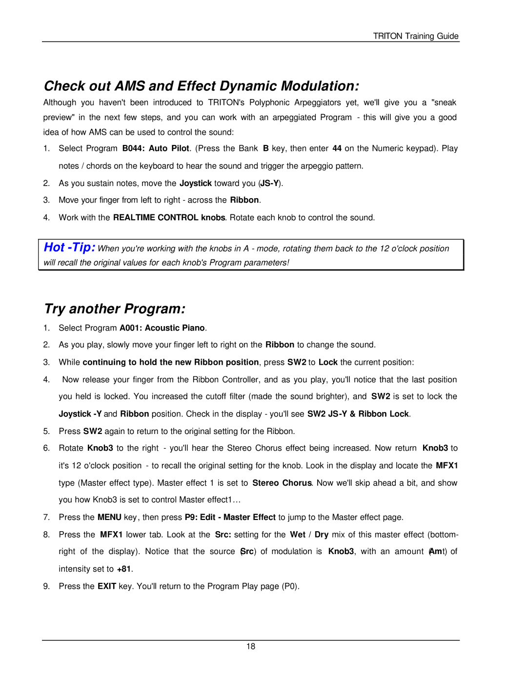 Korg Musical Instrument manual Check out AMS and Effect Dynamic Modulation, Try another Program 