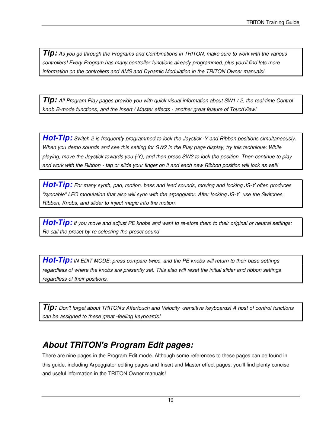 Korg Musical Instrument manual About TRITONs Program Edit pages 