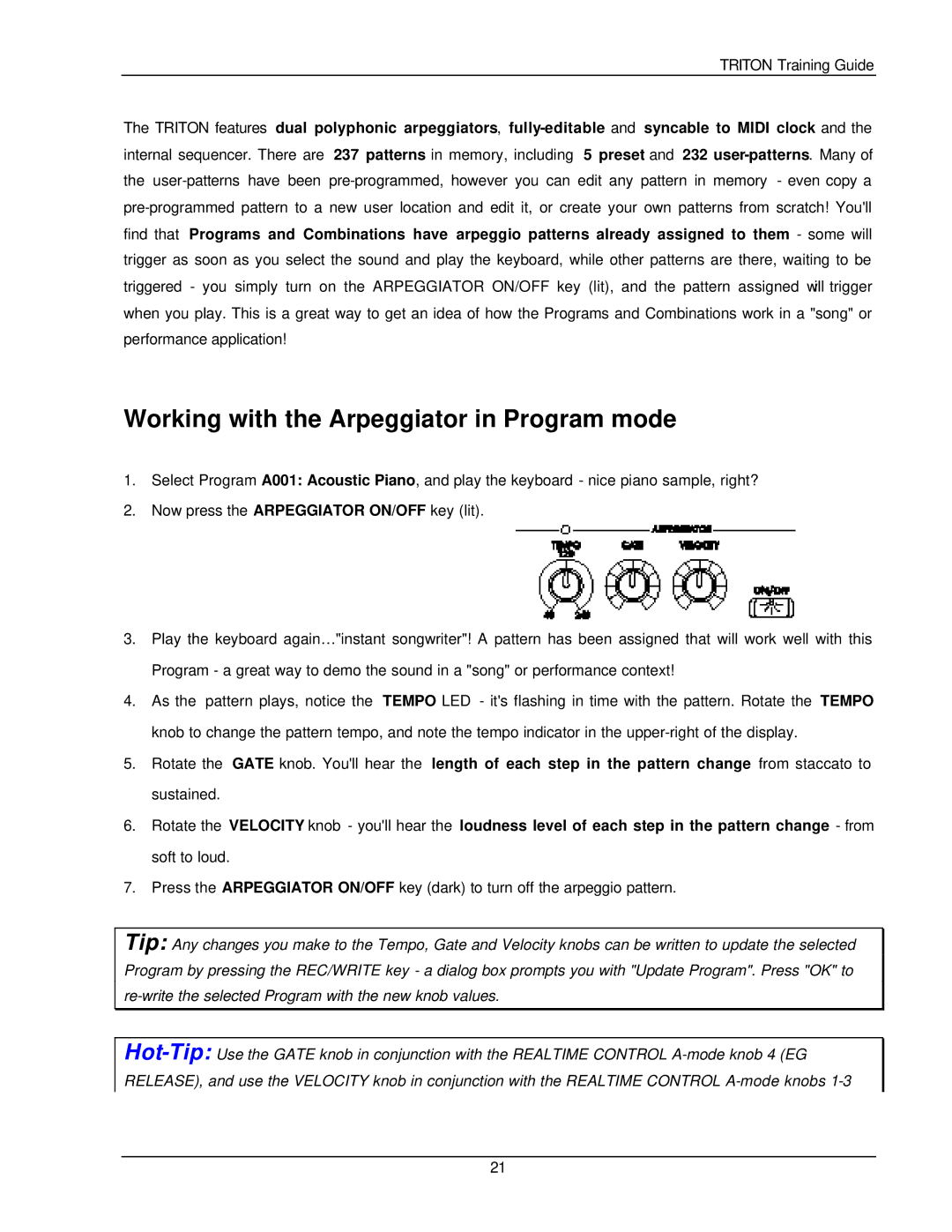 Korg Musical Instrument manual Working with the Arpeggiator in Program mode 