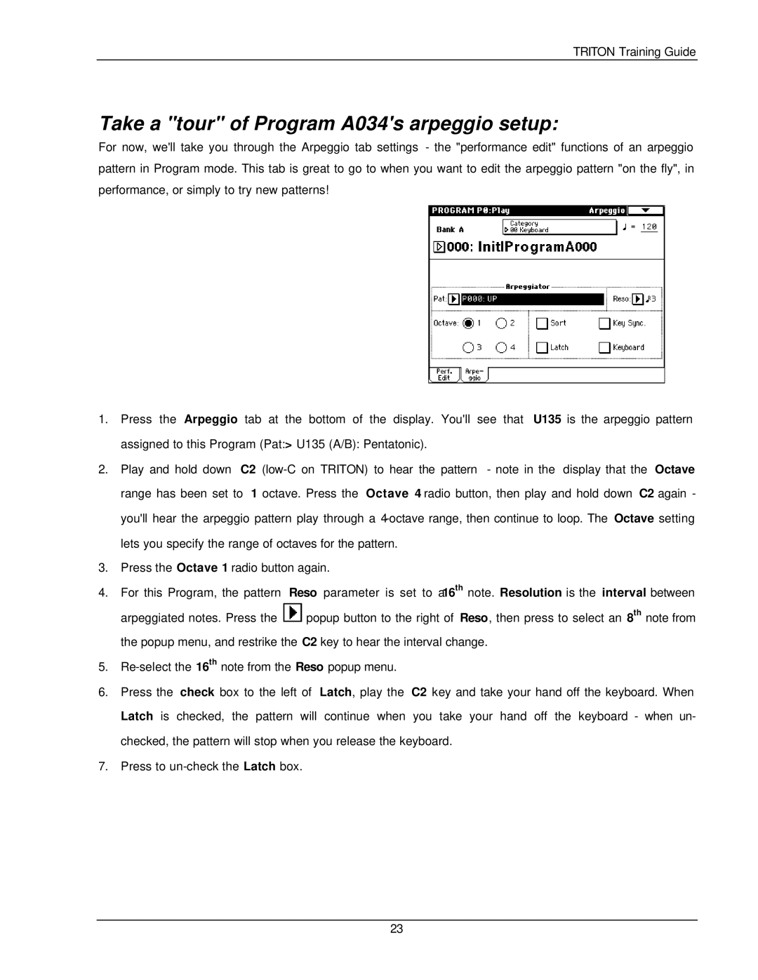 Korg Musical Instrument manual Take a tour of Program A034s arpeggio setup 