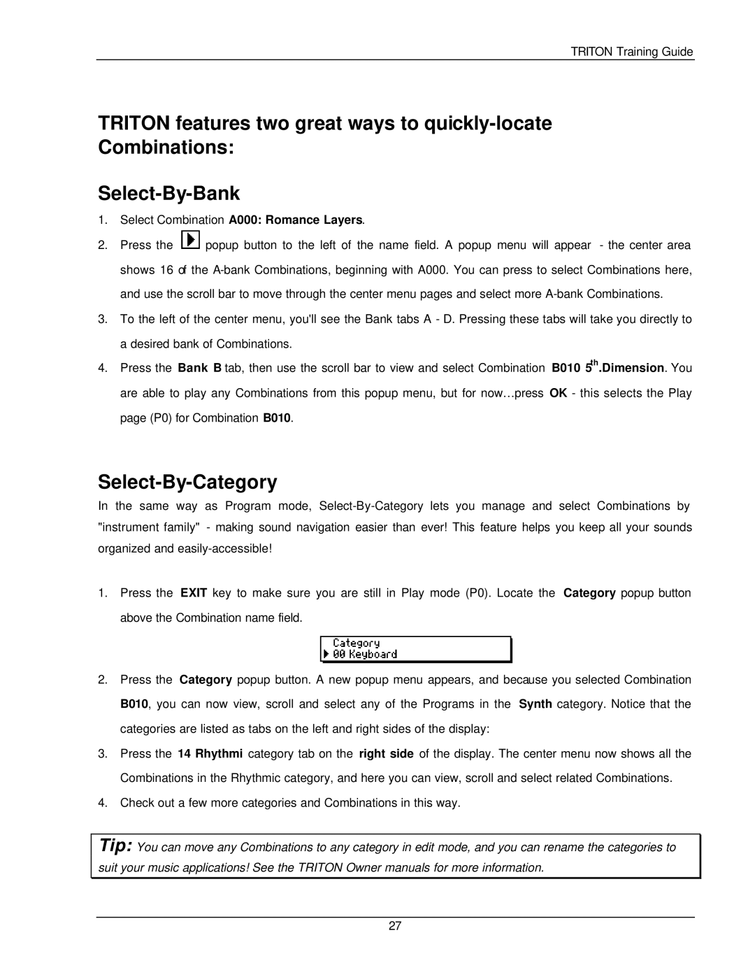 Korg Musical Instrument manual Select-By-Category 