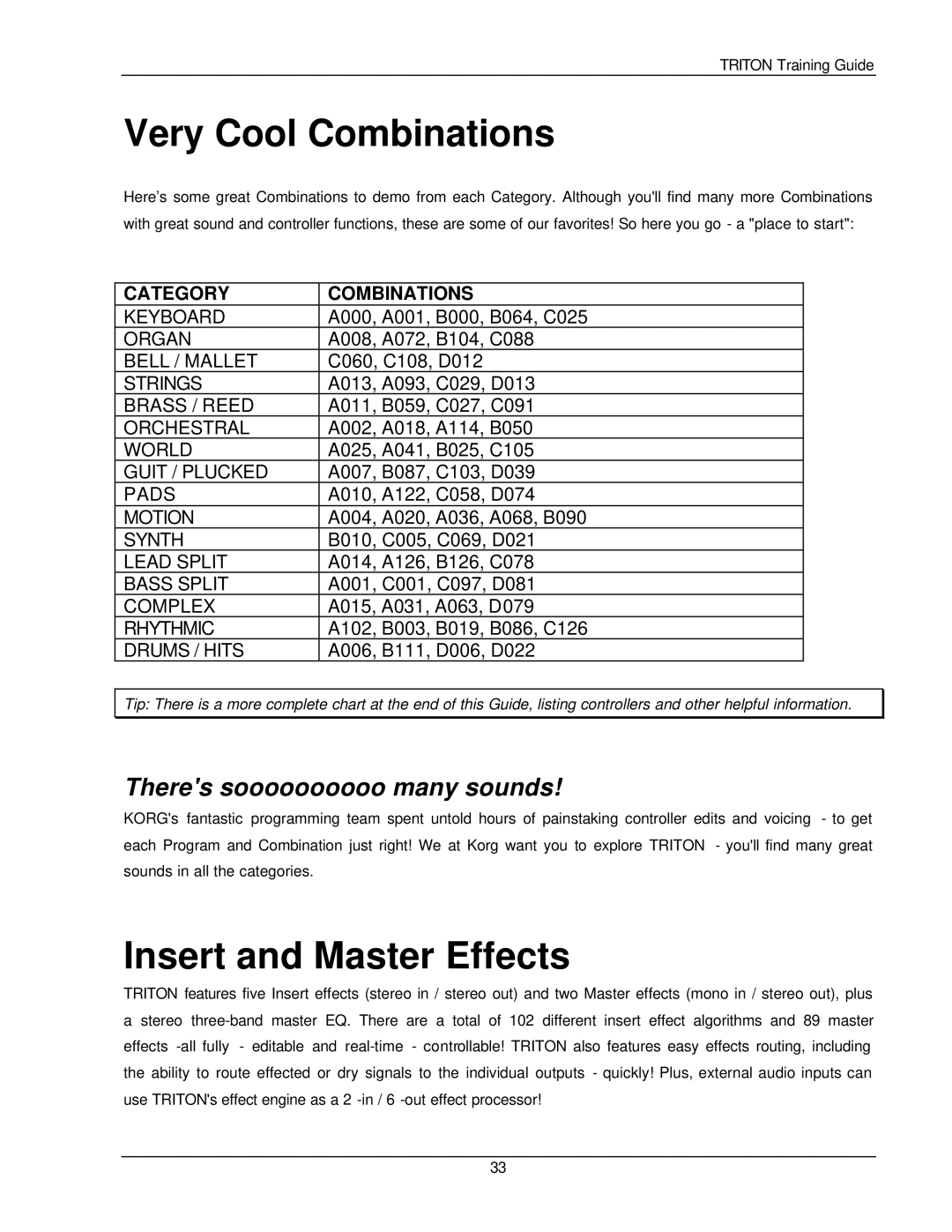 Korg Musical Instrument manual Very Cool Combinations, Insert and Master Effects 