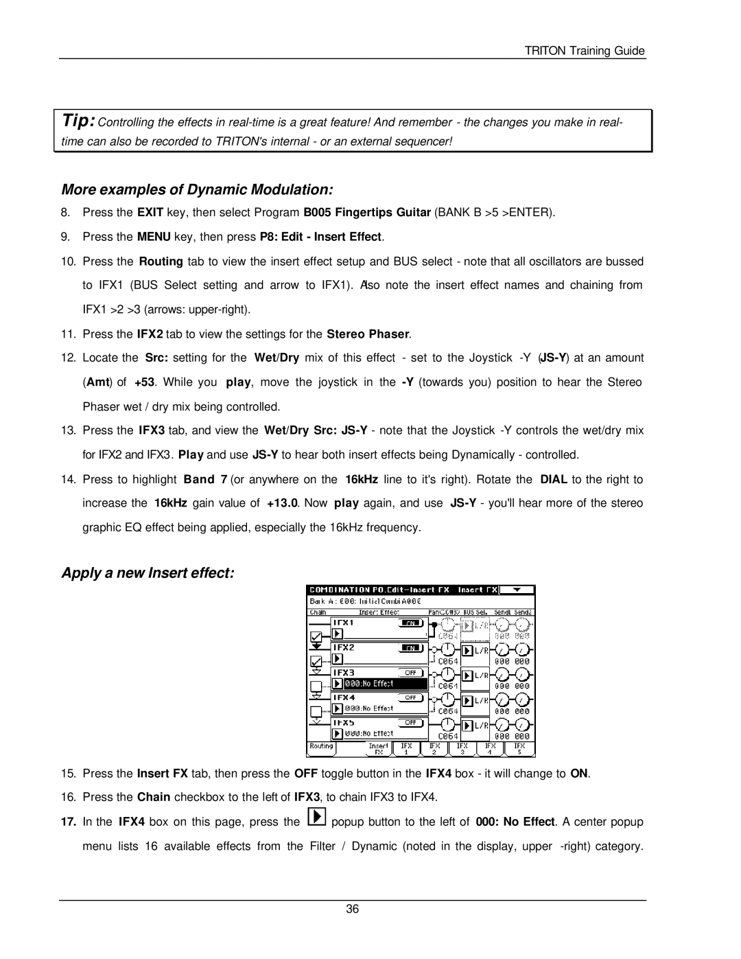 Korg Musical Instrument manual More examples of Dynamic Modulation, Apply a new Insert effect 