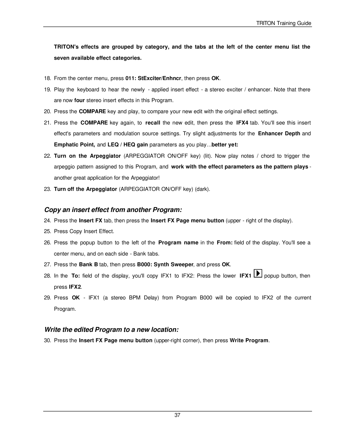 Korg Musical Instrument manual Copy an insert effect from another Program, Write the edited Program to a new location 