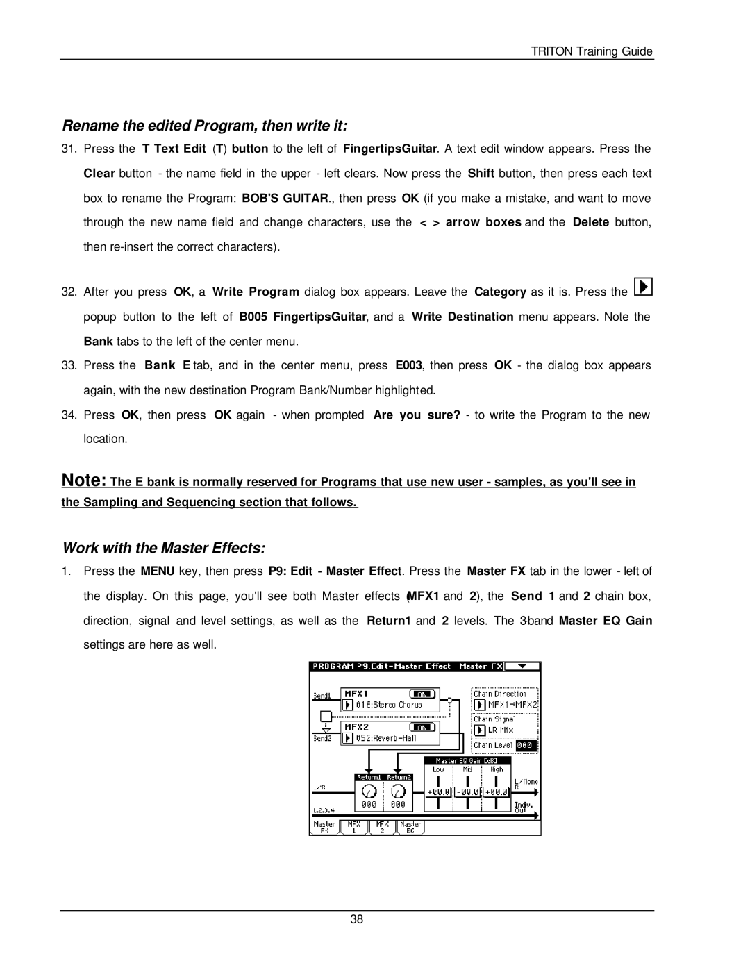 Korg Musical Instrument manual Rename the edited Program, then write it, Work with the Master Effects 