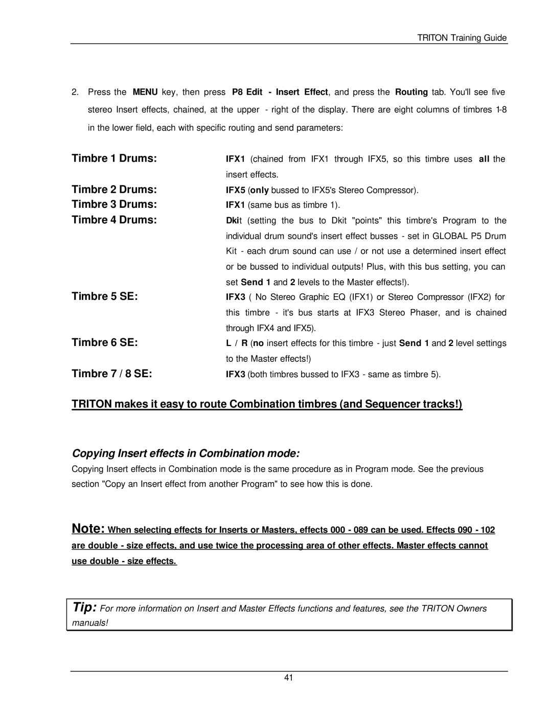 Korg Musical Instrument manual Copying Insert effects in Combination mode 