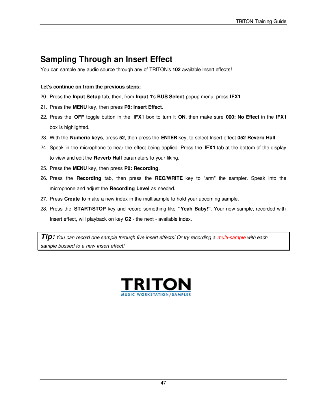 Korg Musical Instrument manual Sampling Through an Insert Effect, Lets continue on from the previous steps 