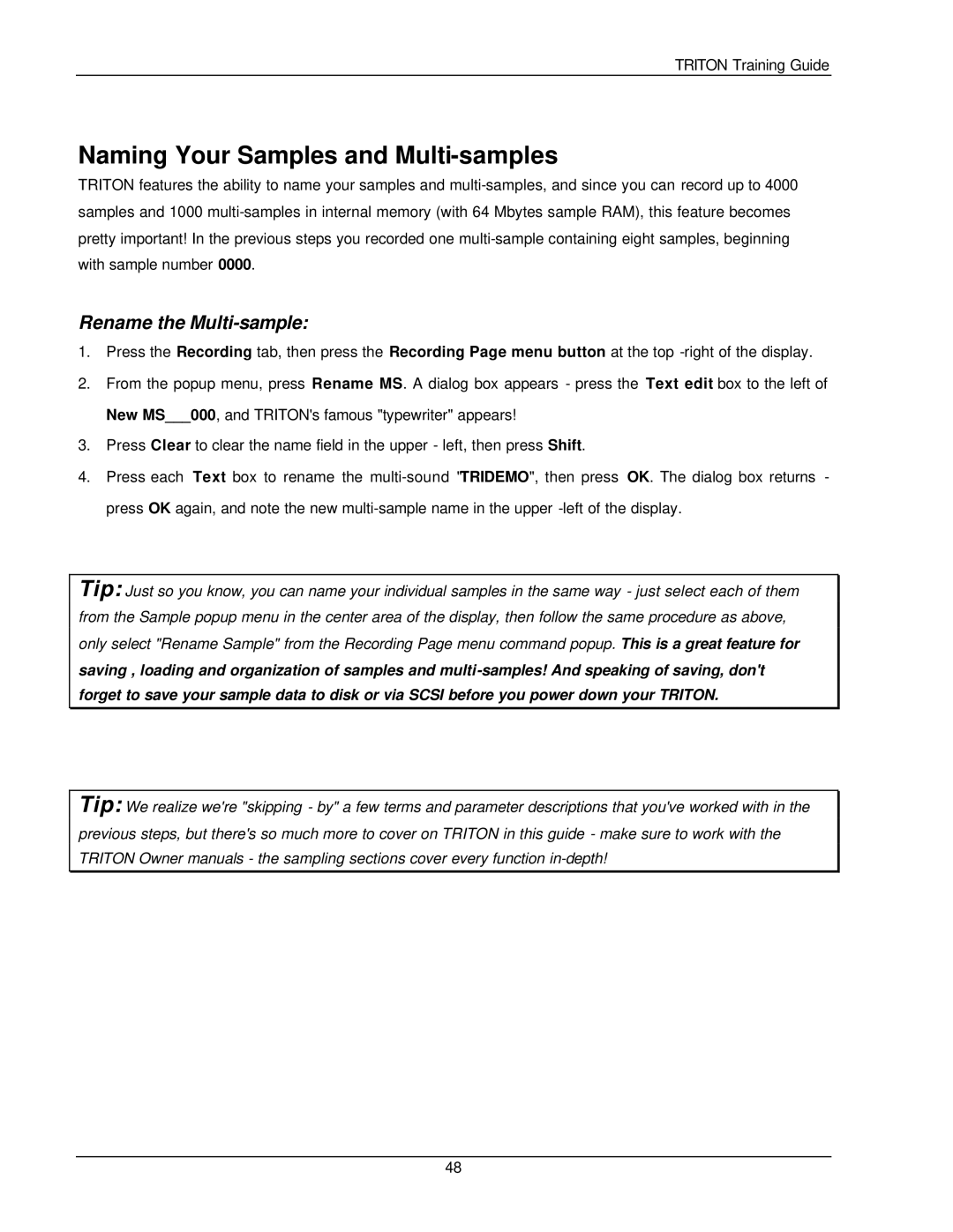 Korg Musical Instrument manual Naming Your Samples and Multi-samples, Rename the Multi-sample 