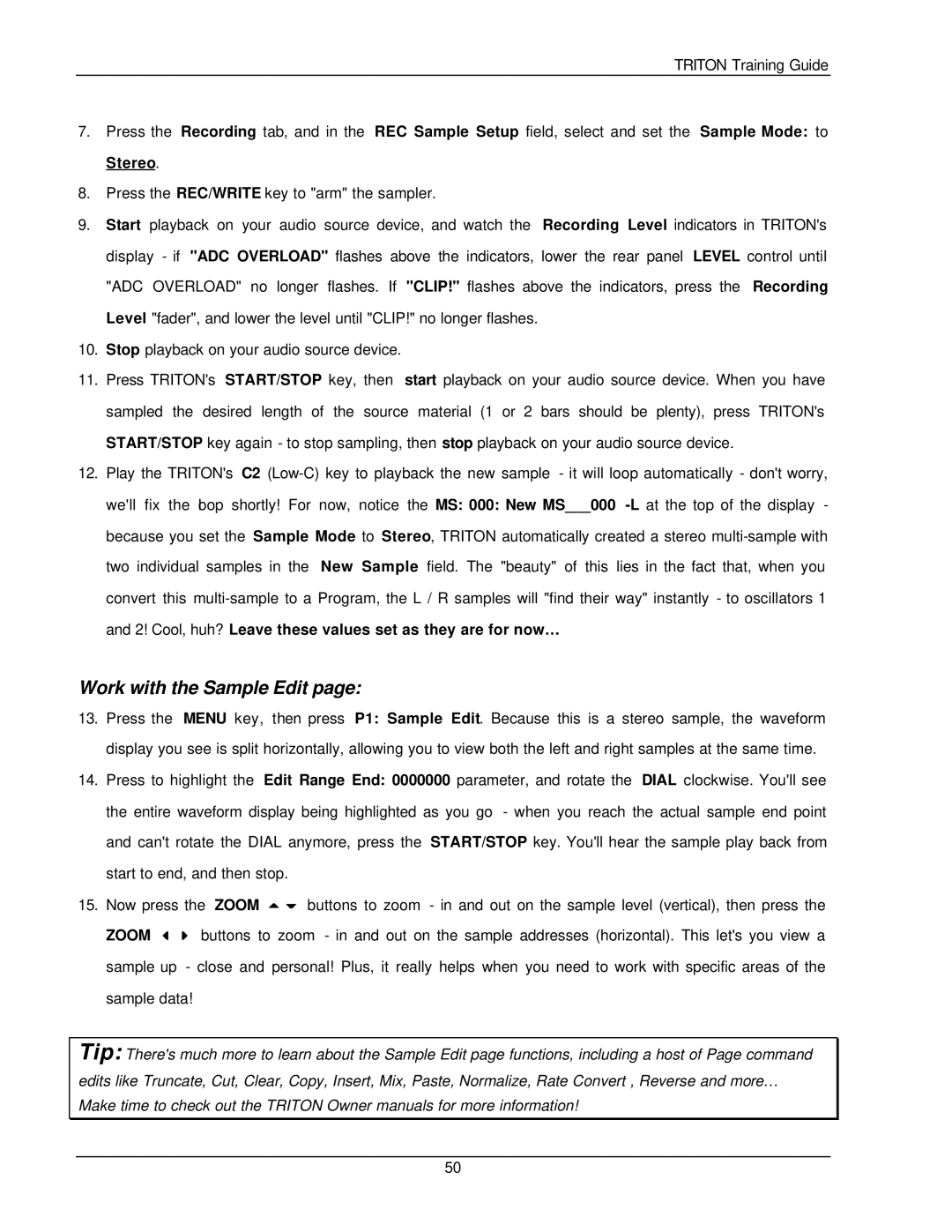 Korg Musical Instrument manual Work with the Sample Edit 