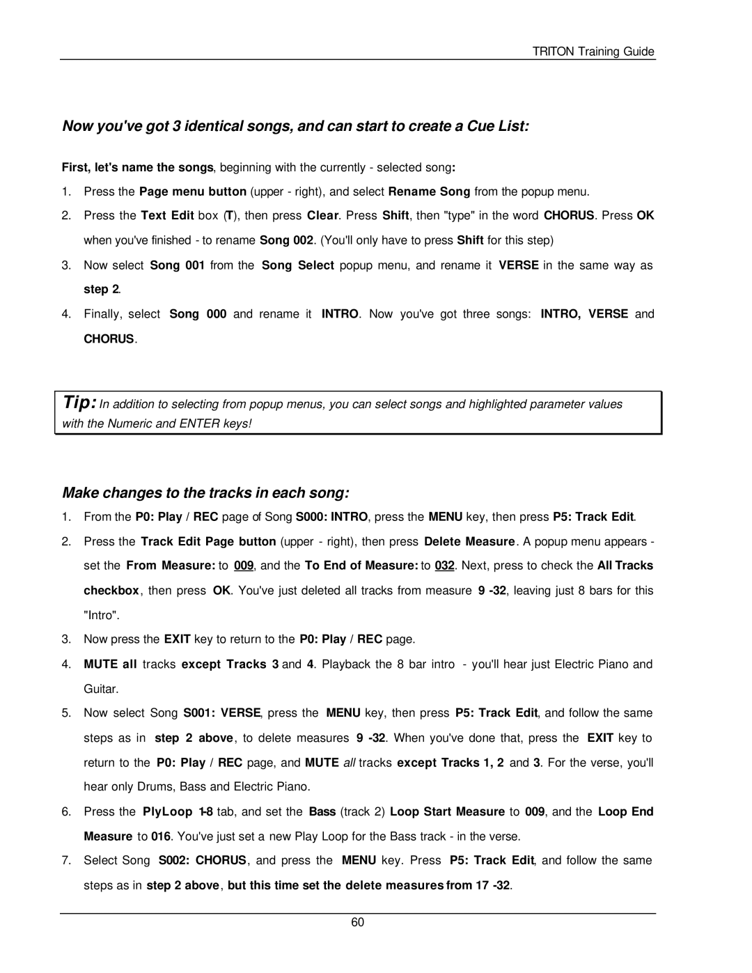 Korg Musical Instrument manual Make changes to the tracks in each song, Chorus 