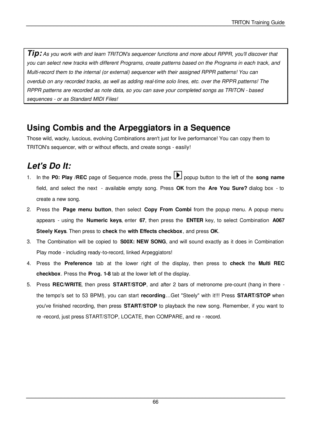 Korg Musical Instrument manual Using Combis and the Arpeggiators in a Sequence, Lets Do It 