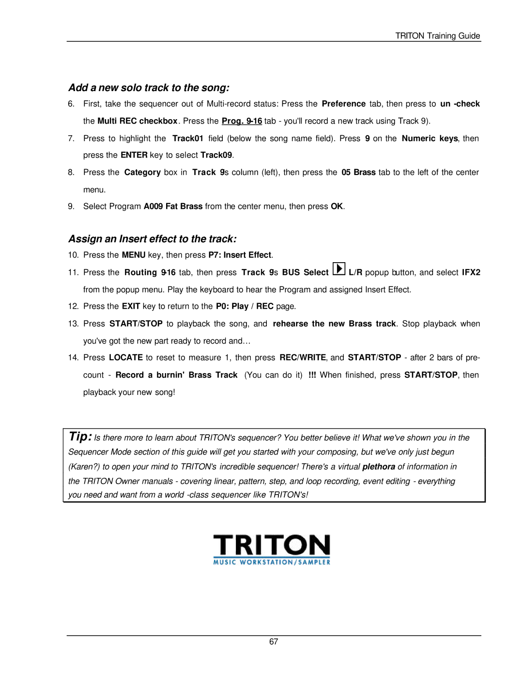 Korg Musical Instrument manual Add a new solo track to the song, Assign an Insert effect to the track 