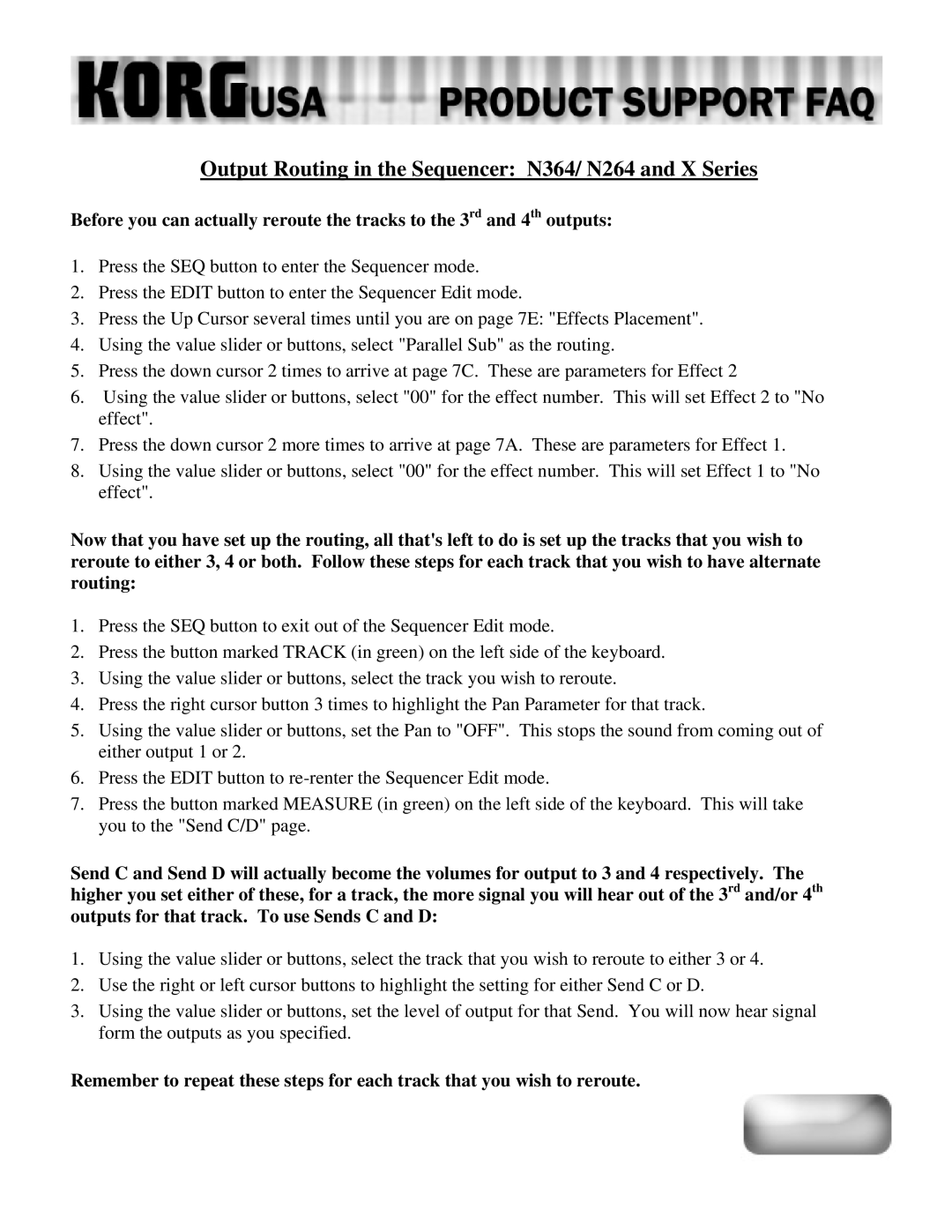 Korg N264 - 76 manual Output Routing in the Sequencer N364/ N264 and X Series 