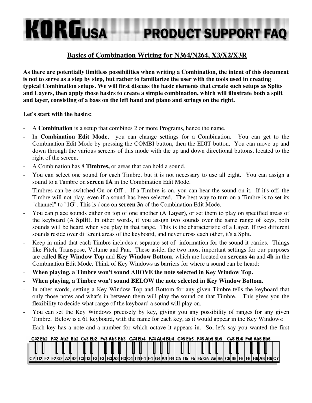 Korg N264 - 76 manual Basics of Combination Writing for N364/N264, X3/X2/X3R 