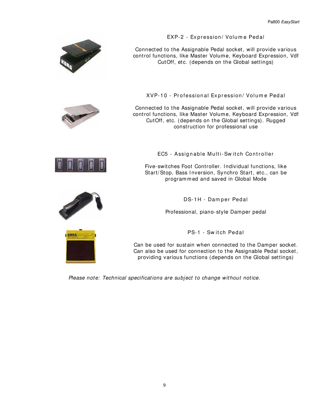 Korg Pa800 owner manual DS-1H Damper Pedal 