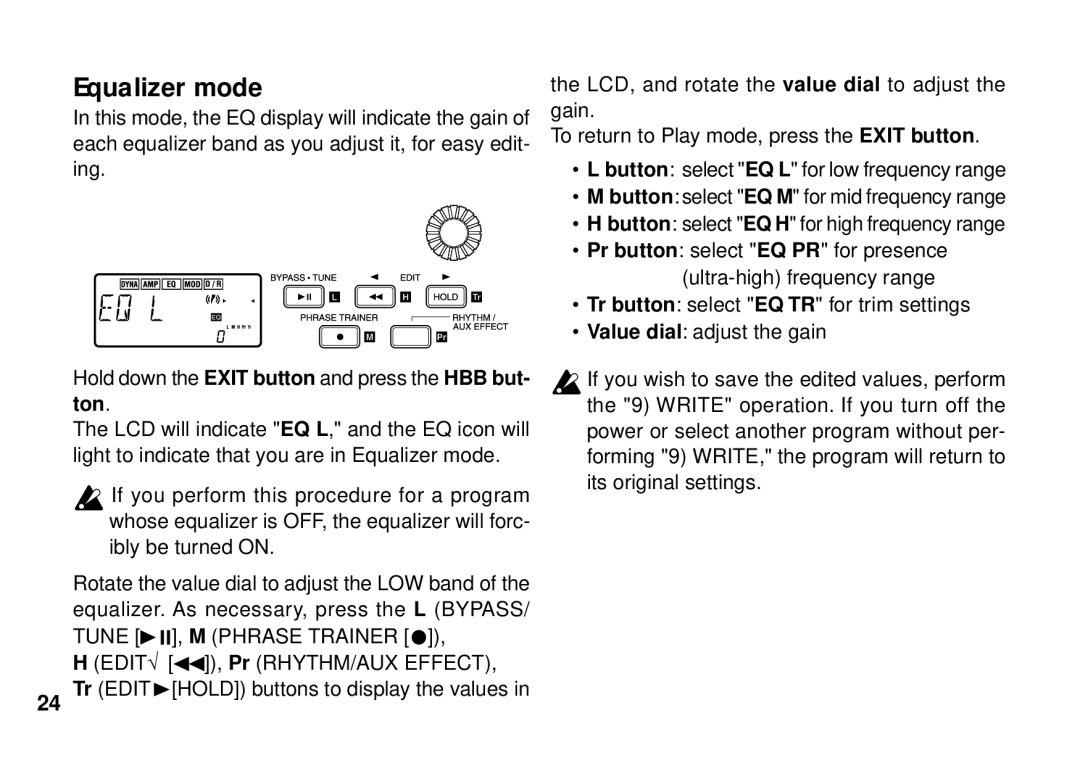 Korg PX3B manual Equalizer mode, Ton 