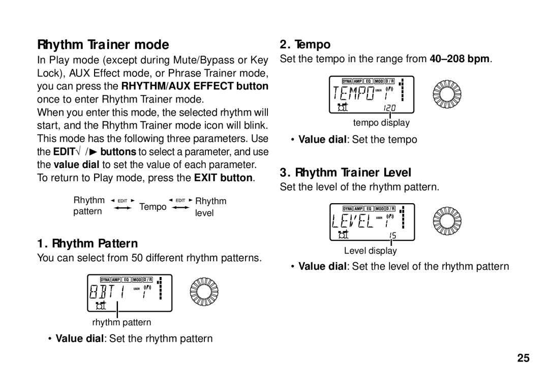 Korg PX3B manual Rhythm Trainer mode 