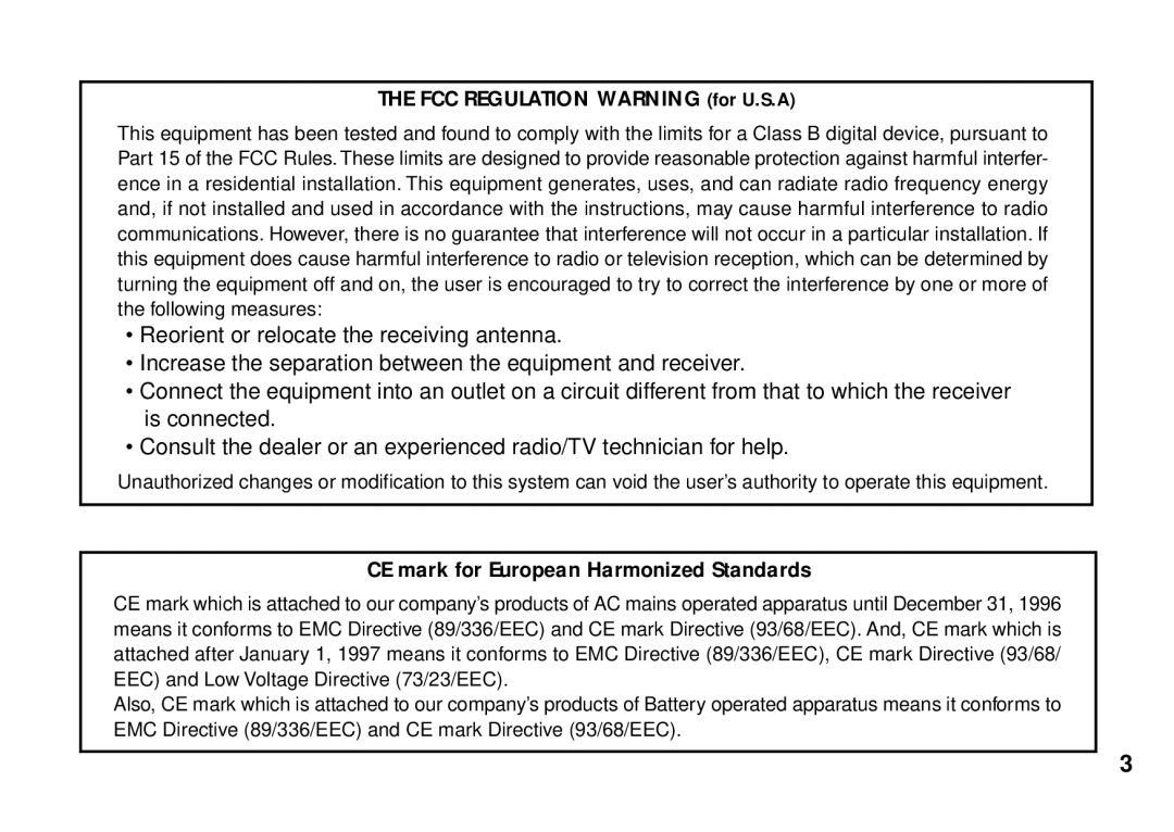 Korg PX3B manual FCC Regulation Warning for U.S.A 