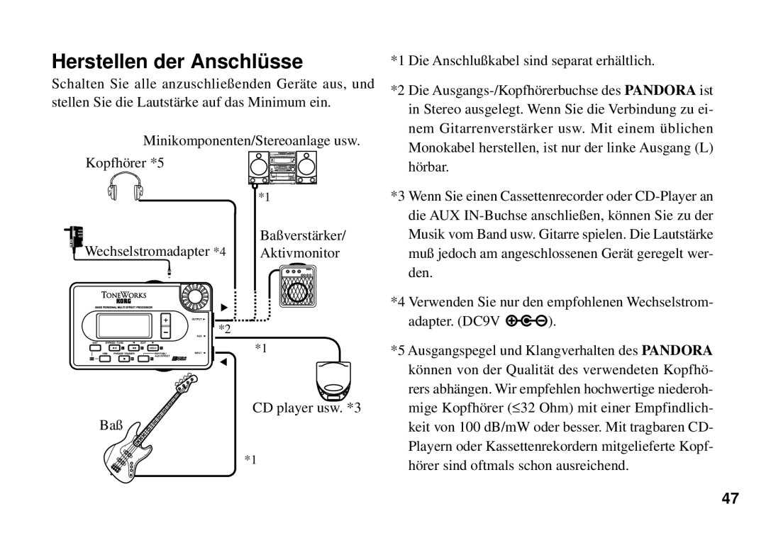 Korg PX3B manual Herstellen der Anschlü sse 