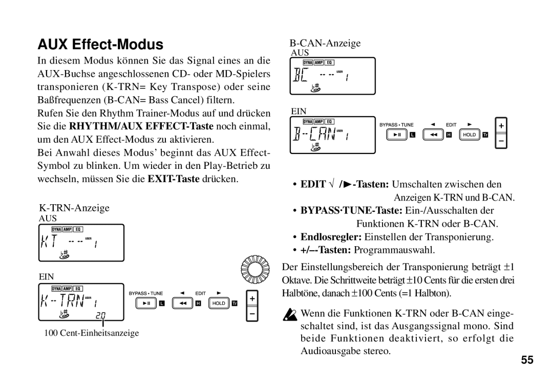 Korg PX3B manual CAN-Anzeige 