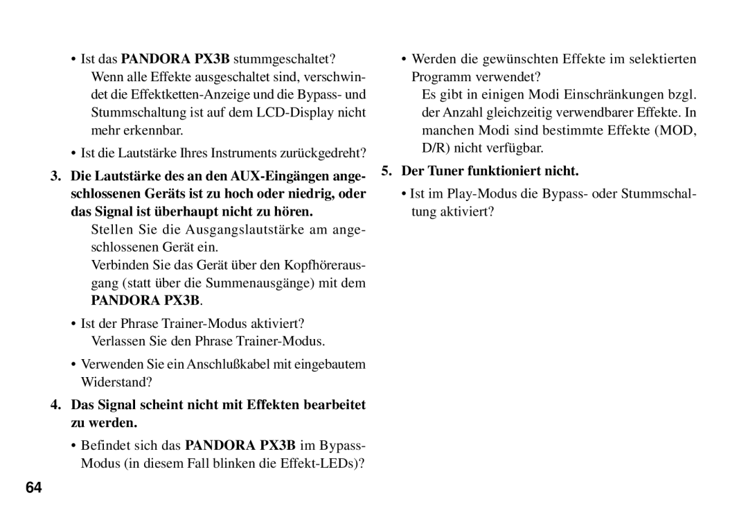 Korg PX3B manual Das Signal scheint nicht mit Effekten bearbeitet zu werden, Der Tuner funktioniert nicht 