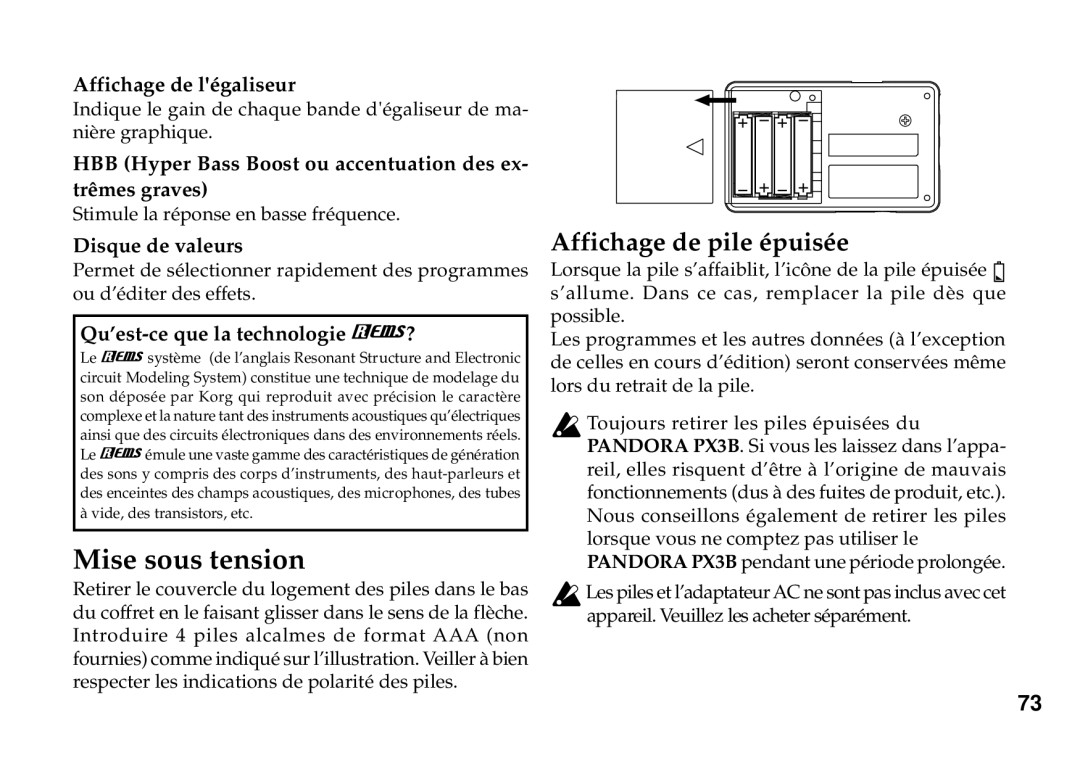 Korg PX3B manual Mise sous tension, Affichage de légaliseur, HBB Hyper Bass Boost ou accentuation des ex- trêmes graves 