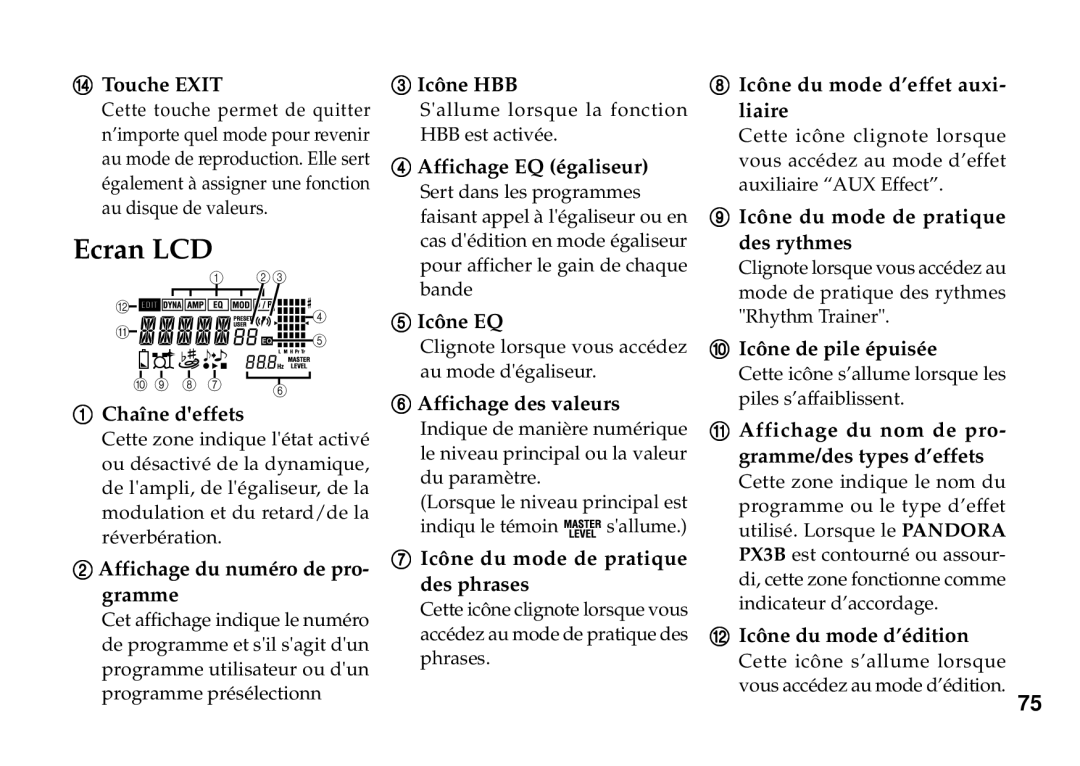 Korg PX3B manual Ecran LCD 