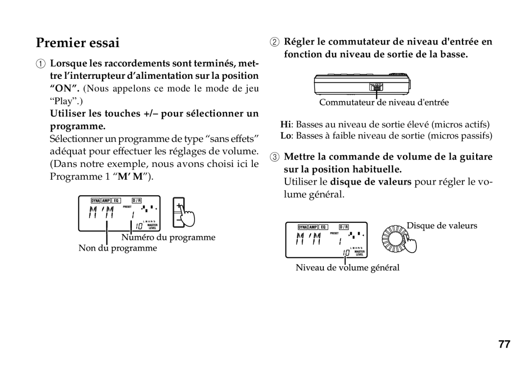 Korg PX3B manual Premier essai, Utiliser les touches +/- pour sélectionner un programme 