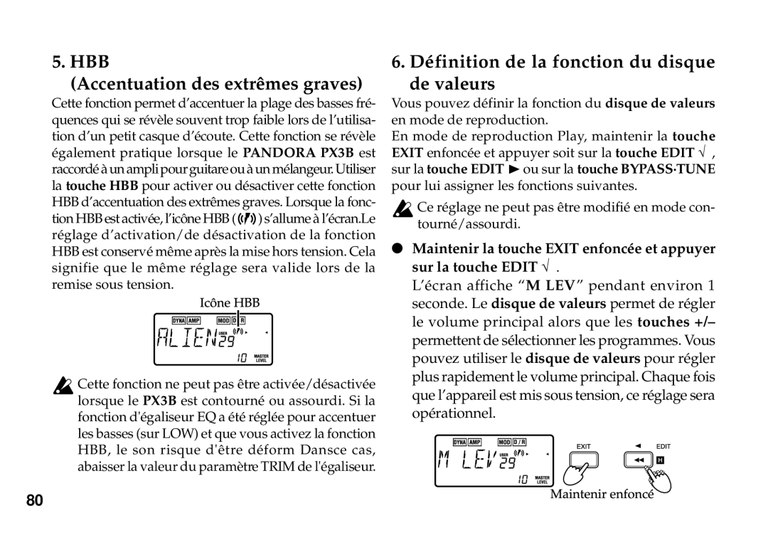 Korg PX3B manual HBB Accentuation des extrêmes graves 